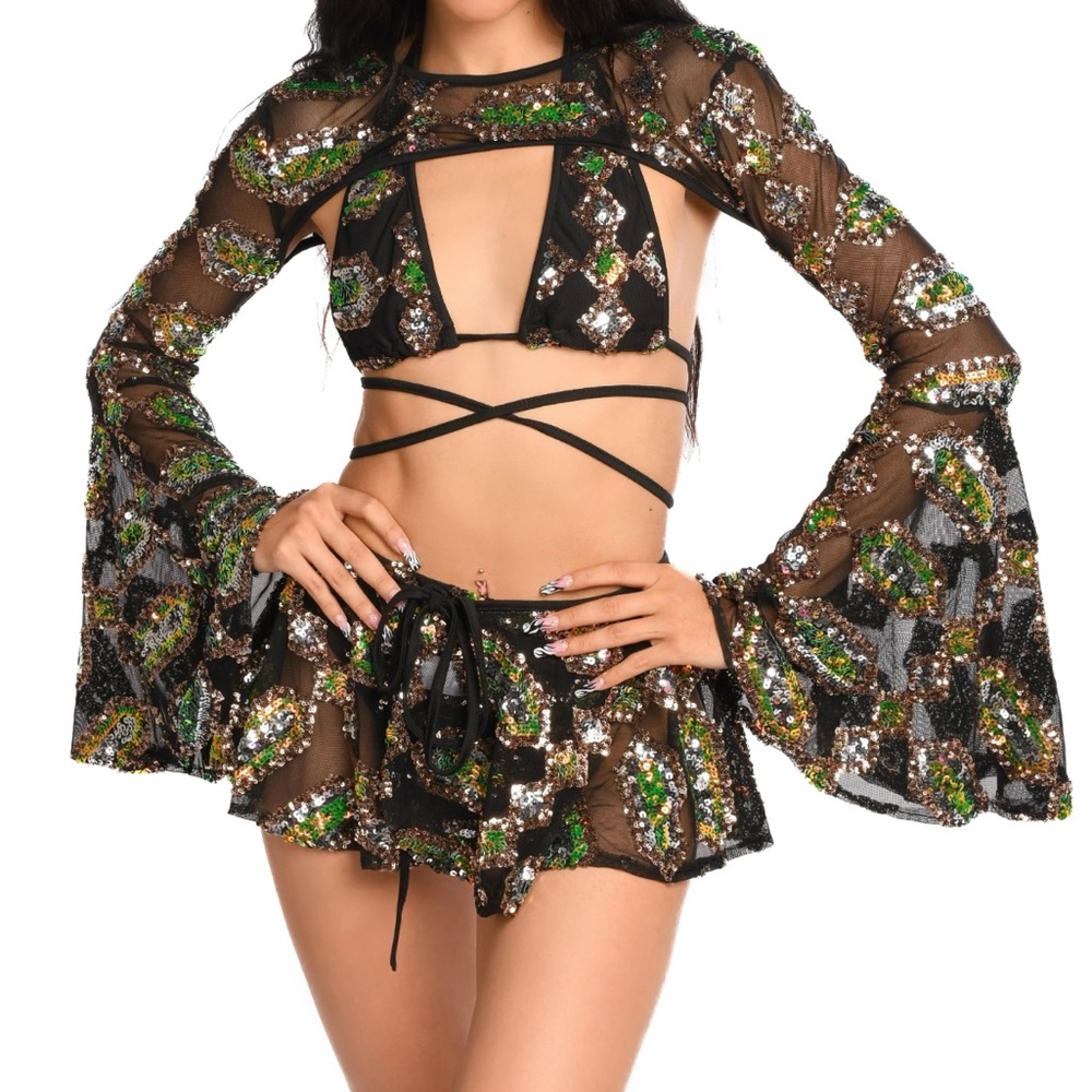 The Lumi Shop- Black Obsidian sequin set.